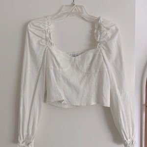 & Other Stories Cropped White Smocked Blouse Size 8